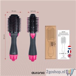 Auronic - 3-in-1 Föhn en Brush - Stijl en Krullen voor Lang en Kort Haar - Zwart/Roze