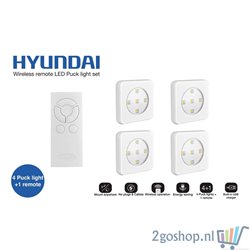 Hyundai - 4 + 1 set - USB oplaadbare draadloze LED spots met afstandbediening en touch – Wit