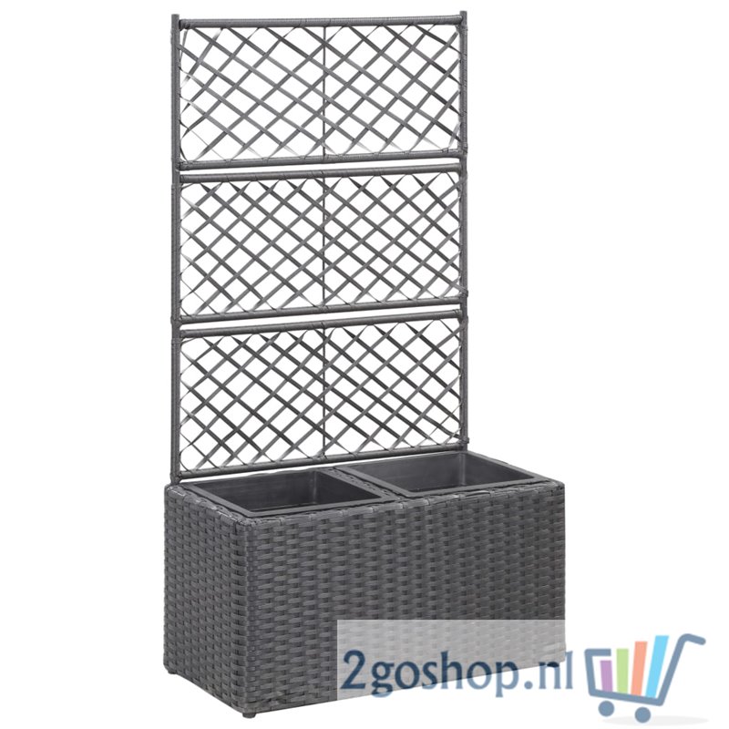 Latwerkplantenbak verhoogd met potten 58x30x107 cm rattan zwart