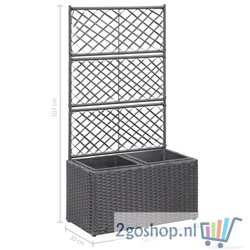 Latwerkplantenbak verhoogd met potten 58x30x107 cm rattan zwart