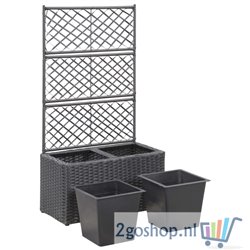 Latwerkplantenbak verhoogd met potten 58x30x107 cm rattan zwart