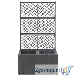 Latwerkplantenbak verhoogd met potten 58x30x107 cm rattan zwart