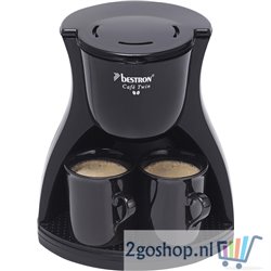 Filterkoffiezetapparaat voor 2 kopjes koffie, Duo-Filterkoffiemachine incl. twee bijpassende zwarte kopjes & permanentfilter, 45