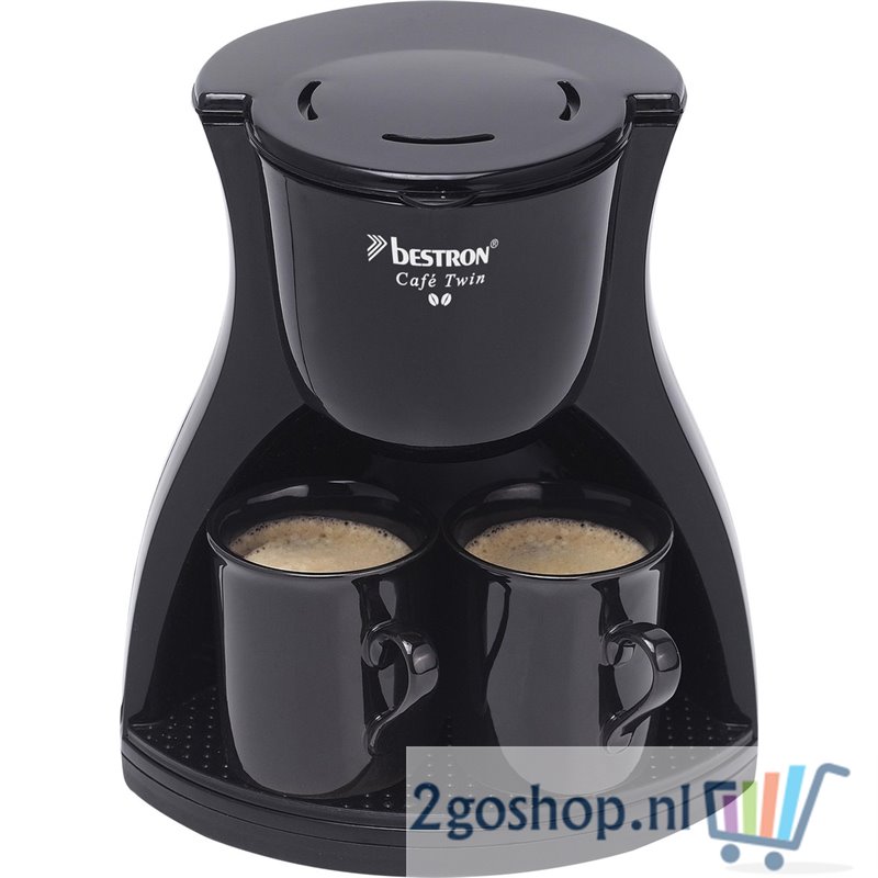 Filterkoffiezetapparaat voor 2 kopjes koffie, Duo-Filterkoffiemachine incl. twee bijpassende zwarte kopjes & permanentfilter, 45