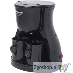 Filterkoffiezetapparaat voor 2 kopjes koffie, Duo-Filterkoffiemachine incl. twee bijpassende zwarte kopjes & permanentfilter, 45