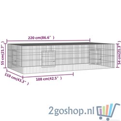 Konijnenkooi met 2 panelen 220x110x55 cm gegalvaniseerd ijzer