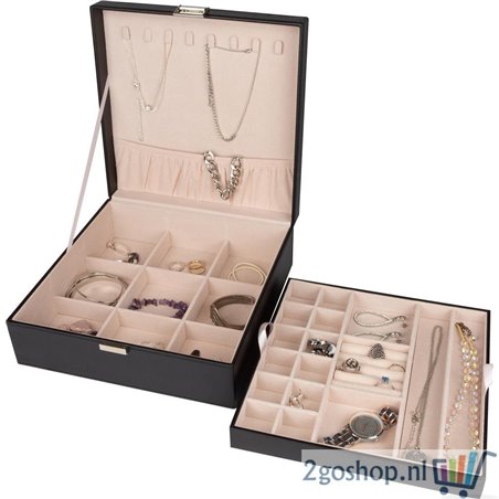 LifeGoods Sieraden Doos - Luxe Bijouterie Kistje - Juwelen Box met Houder - 24 Vakken - Ketting / Ring / Oorbellen / Horloge - D