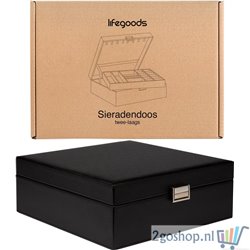 LifeGoods Sieraden Doos - Luxe Bijouterie Kistje - Juwelen Box met Houder - 24 Vakken - Ketting / Ring / Oorbellen / Horloge - D