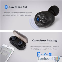 LifeGoods Draadloze Oordopjes - Wireless Bluetooth 5.0 Earbuds - met Oplaadcase - Waterproof - Zwart