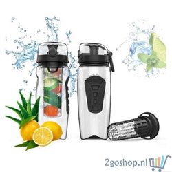 TravelMore Waterfles met Fruit Infuser - 100% BPA Vrij - Zwart - 900ML