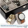 LifeGoods Luxe Horloge Doos - Opberg box met Glazen Deksel - Kist met 12 Houders/Compartimenten - Dames en Heren - Hout - Zwart