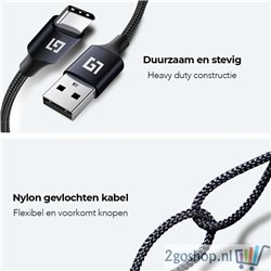 LifeGoods USB-C Data- en Laadkabel - 2.4A Snellader Kabel - Type C naar USB-A - 2 Meter